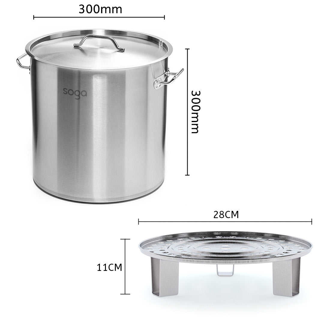 Premium 21L Stainless Steel Stock Pot with One Steamer Rack Insert Stockpot Tray - image2