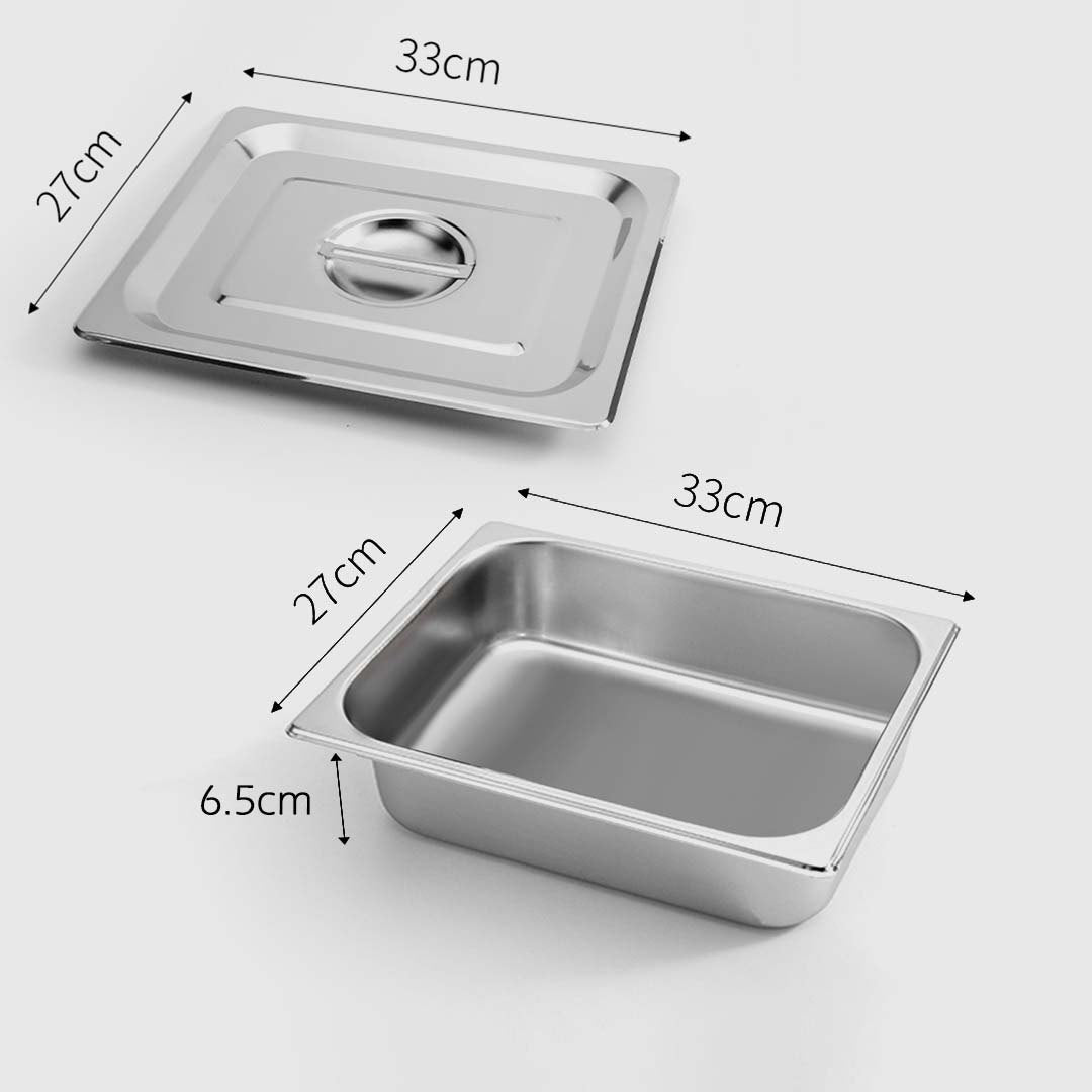 Premium 6X Gastronorm GN Pan Full Size 1/2 GN Pan 6.5cm Deep Stainless Steel Tray With Lid - image2