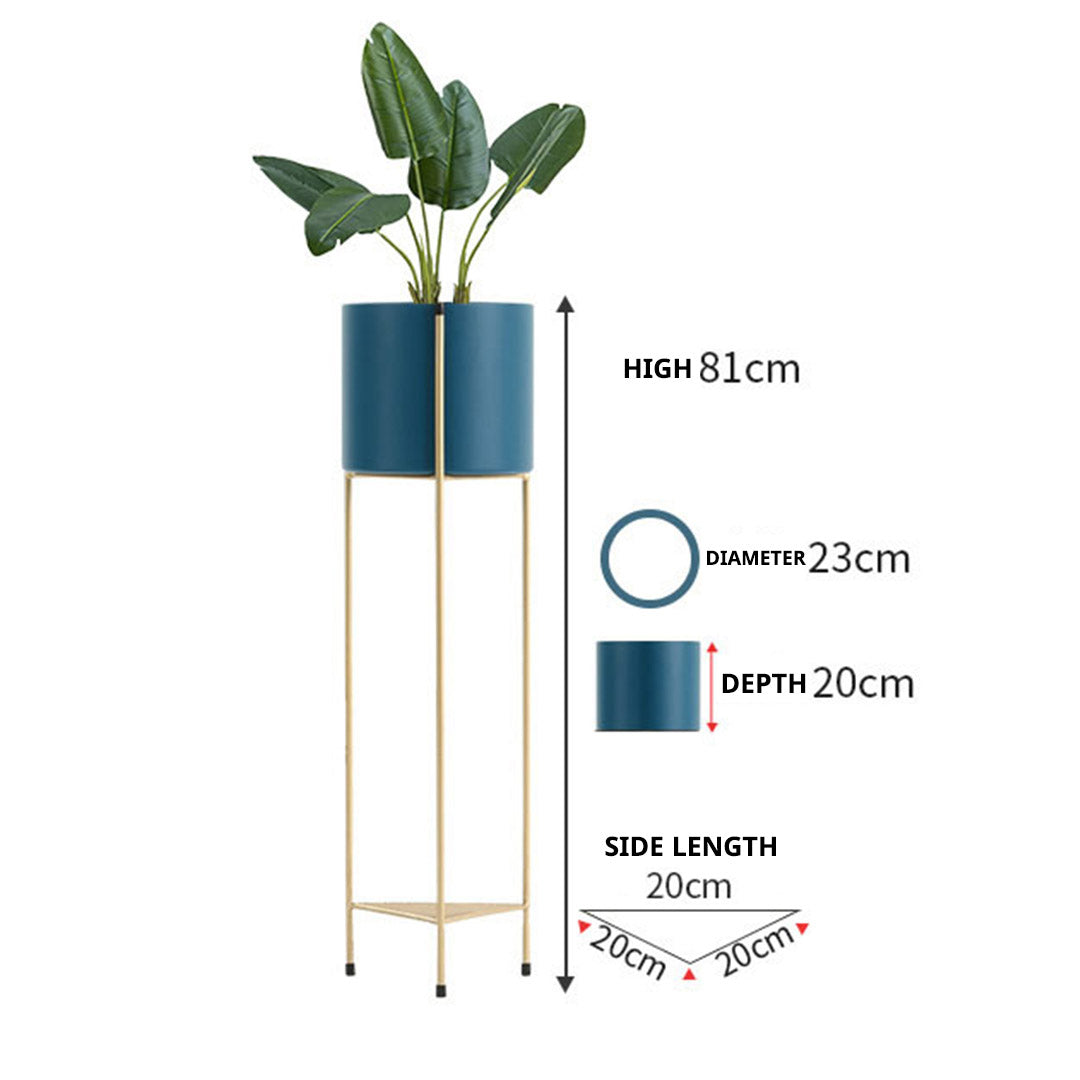 Premium 2X 2 Layer 81cm Gold Metal Plant Stand with Blue Flower Pot Holder Corner Shelving Rack Indoor Display - image2