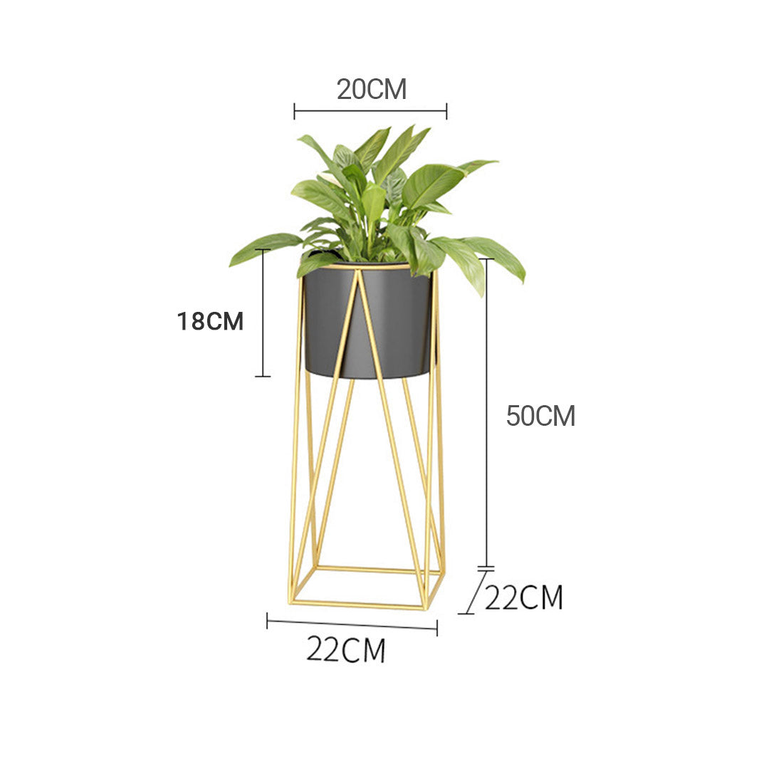 Premium 50cm Gold Metal Plant Stand with Black Flower Pot Holder Corner Shelving Rack Indoor Display - image2