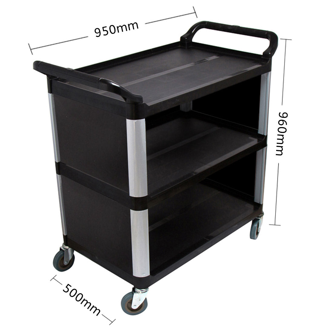 Premium 3 Tier Covered Food Trolley Food Waste Cart Storage Mechanic Kitchen Black - image2