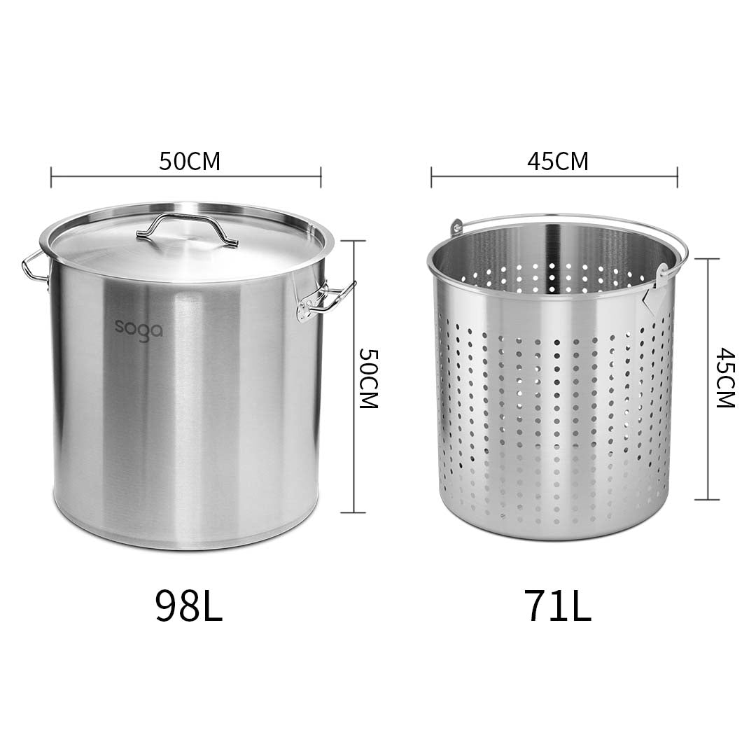 Premium 98L 18/10 Stainless Steel Stockpot with Perforated Stock pot Basket Pasta Strainer - image2