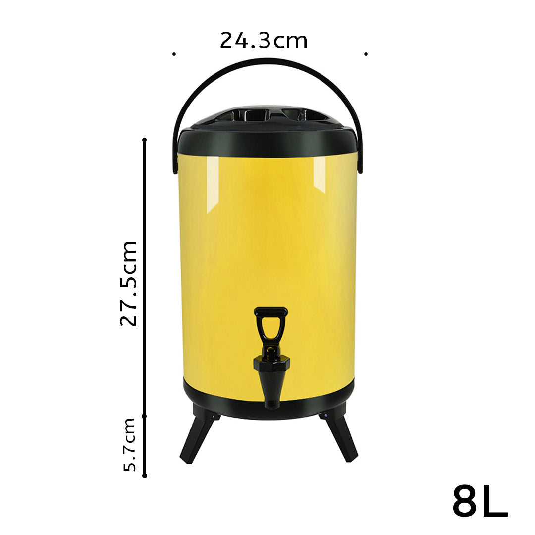 Premium 4X 8L Stainless Steel Insulated Milk Tea Barrel Hot and Cold Beverage Dispenser Container with Faucet Yellow - image2