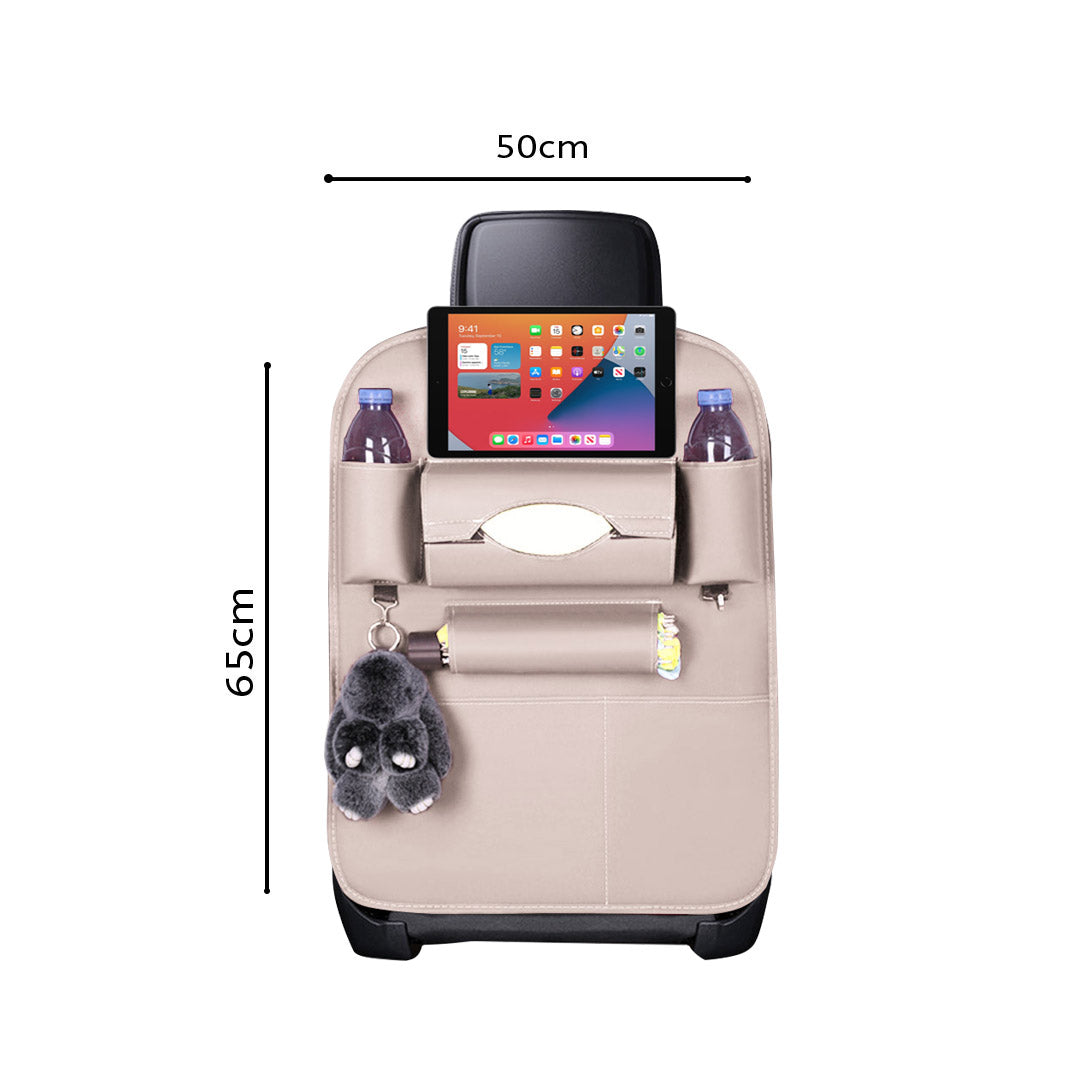 Premium PVC Leather Car Back Seat Storage Bag Multi-Pocket Organizer Backseat and iPad Mini Holder White - image2