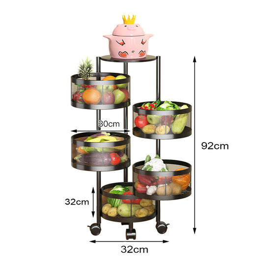 Premium 5 Tier Steel Round Rotating Kitchen Cart Multi-Functional Shelves Portable Storage Organizer with Wheels - image1