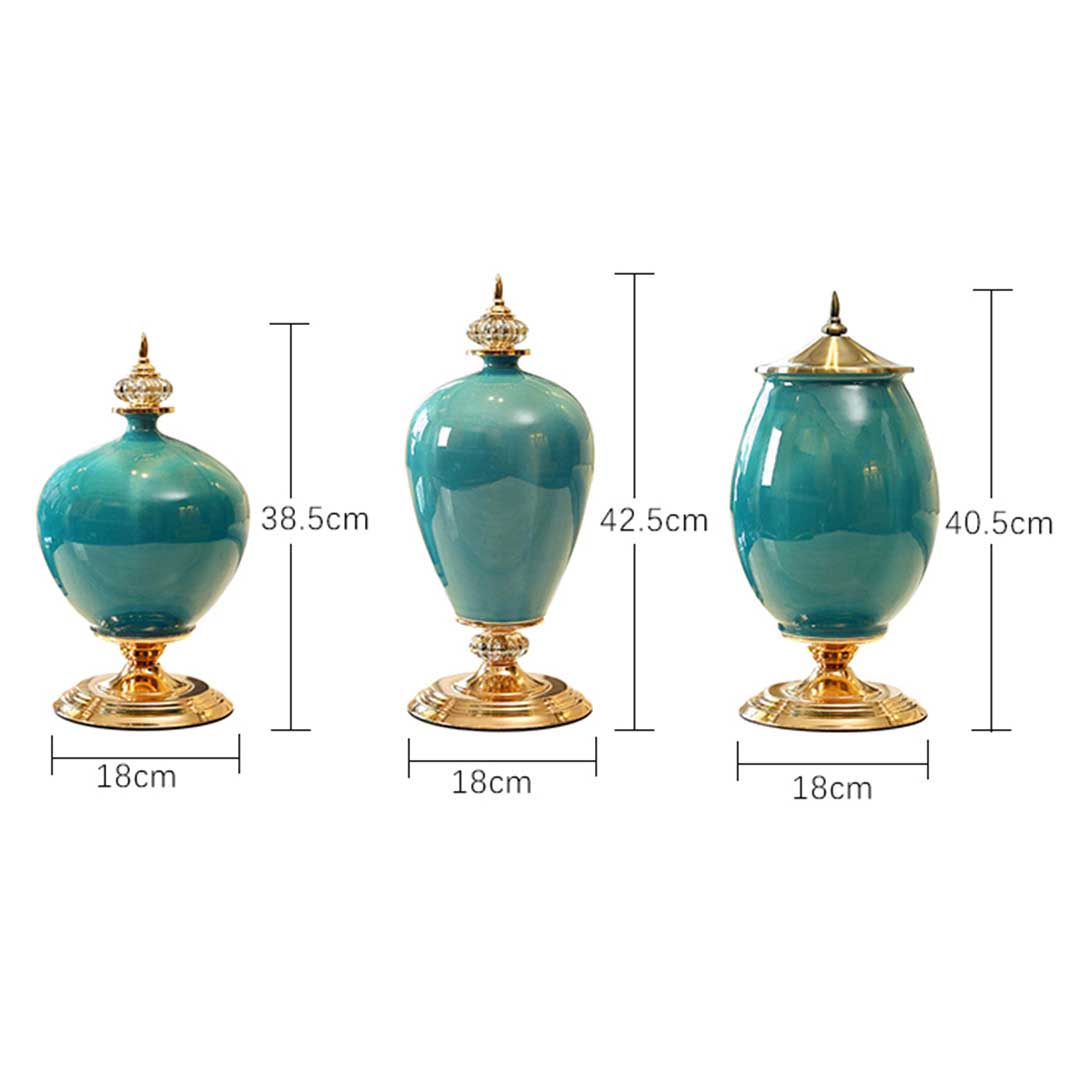 Premium 42cm Ceramic Oval Flower Vase with Gold Metal Base Green - image2