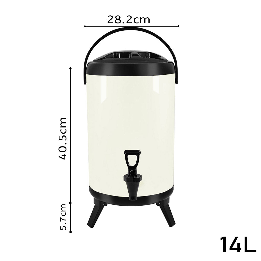 Premium 14L Stainless Steel Insulated Milk Tea Barrel Hot and Cold Beverage Dispenser Container with Faucet White - image2