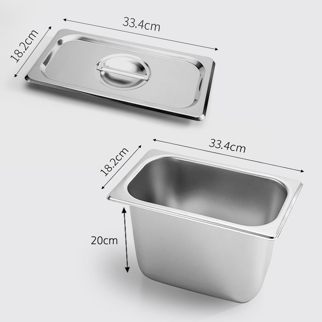 Premium 4X Gastronorm GN Pan Full Size 1/3 GN Pan 20cm Deep Stainless Steel Tray with Lid - image2