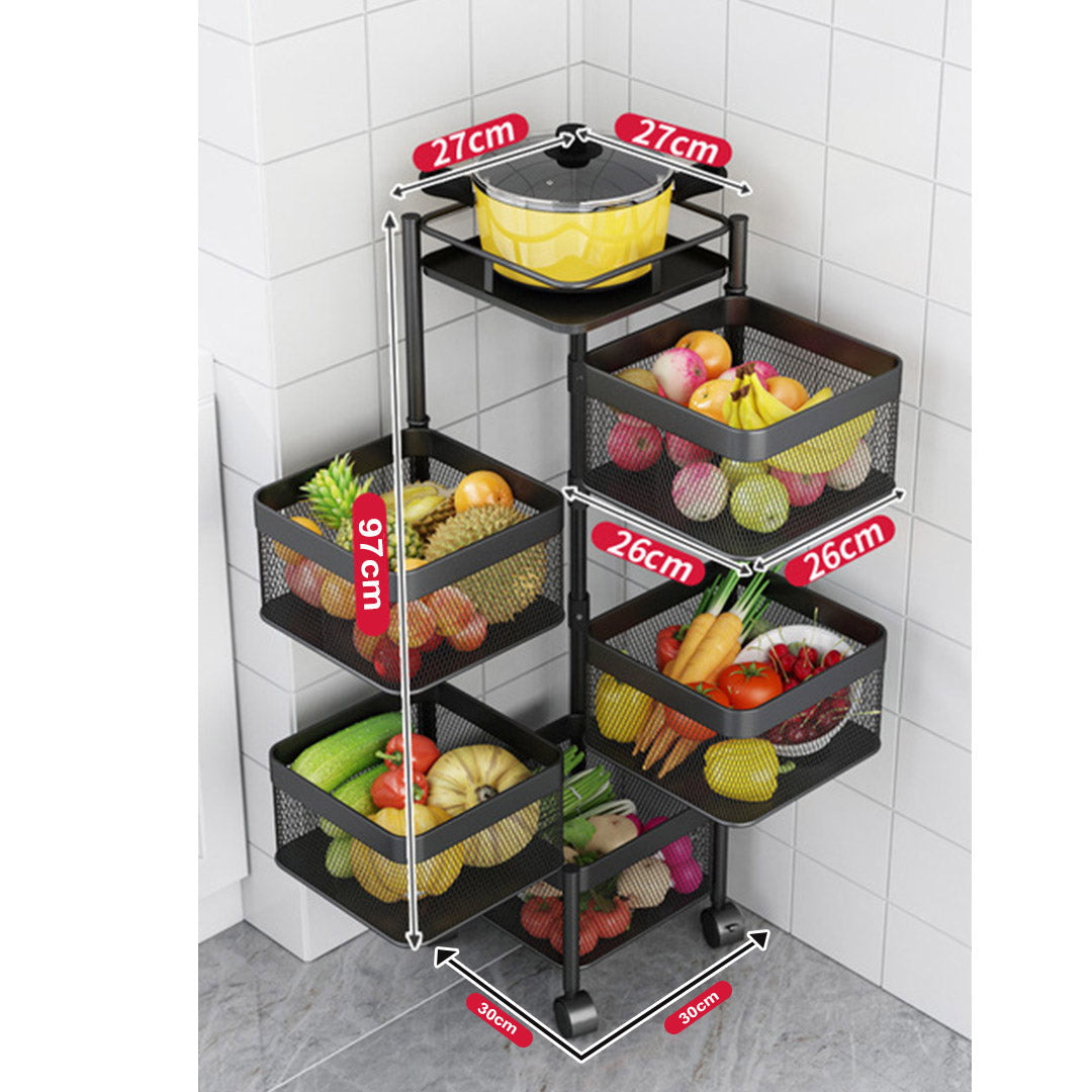 Premium 2X 5 Tier Steel Square Rotating Kitchen Cart Multi-Functional Shelves Portable Storage Organizer with Wheels - image2