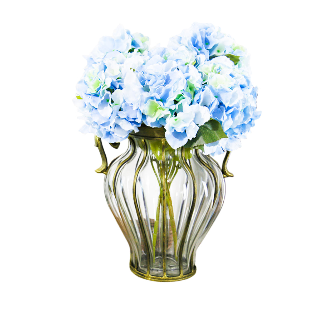 Premium Clear European Glass Home Decor Flower Vase with Two Metal Handle - image2