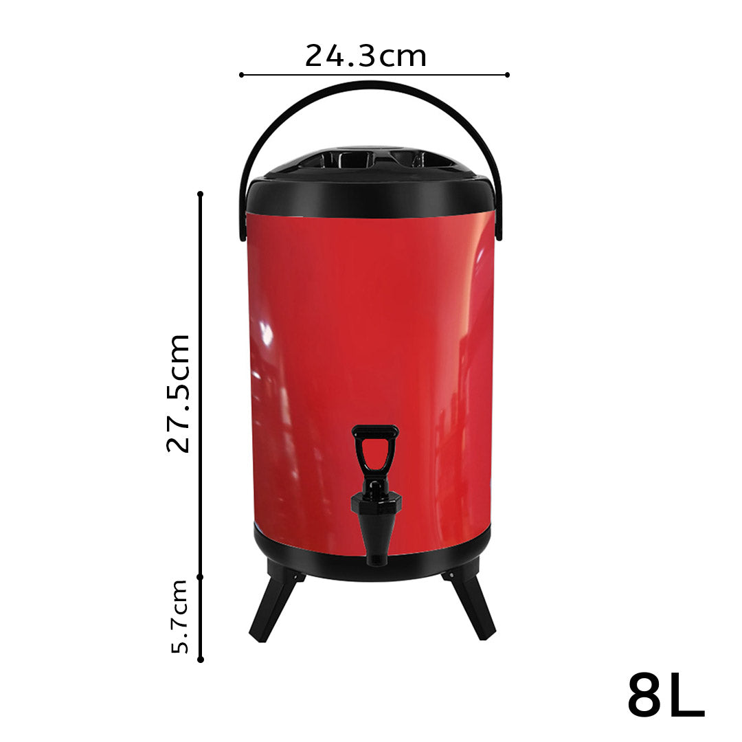 Premium 8L Stainless Steel Insulated Milk Tea Barrel Hot and Cold Beverage Dispenser Container with Faucet Red - image2