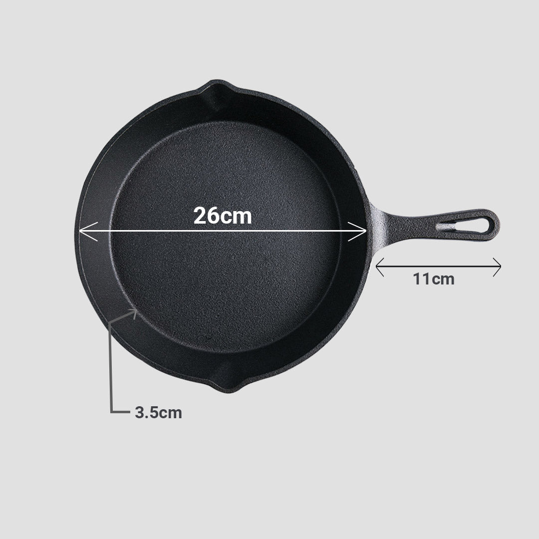 Premium 2X 26cm Round Cast Iron Frying Pan Skillet Steak Sizzle Platter with Handle - image2