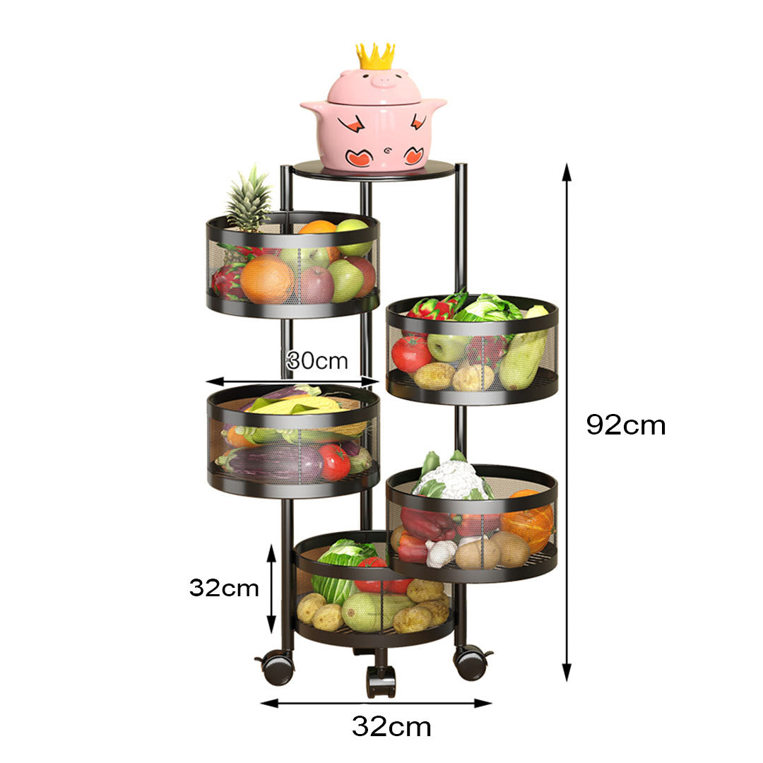 Premium 2X 5 Tier Steel Round Rotating Kitchen Cart Multi-Functional Shelves Portable Storage Organizer with Wheels - image1