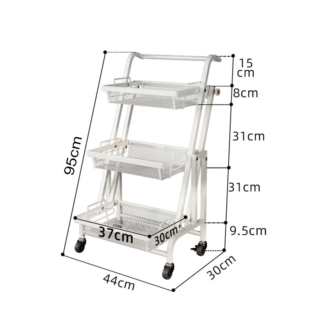 Premium 3 Tier Steel White Adjustable Kitchen Cart Multi-Functional Shelves Portable Storage Organizer with Wheels - image2