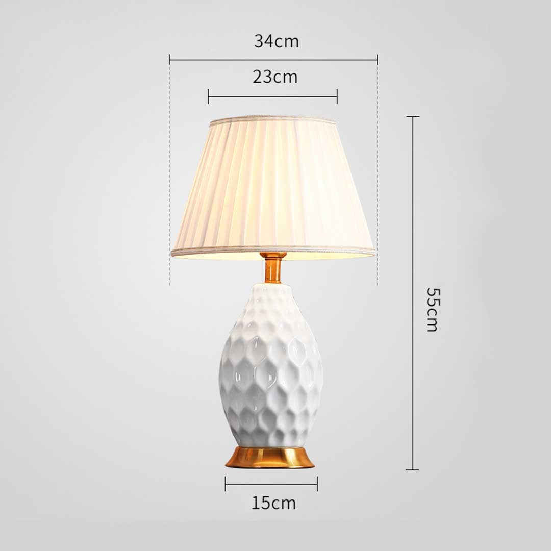 Premium Textured Ceramic Oval Table Lamp with Gold Metal Base White - image2