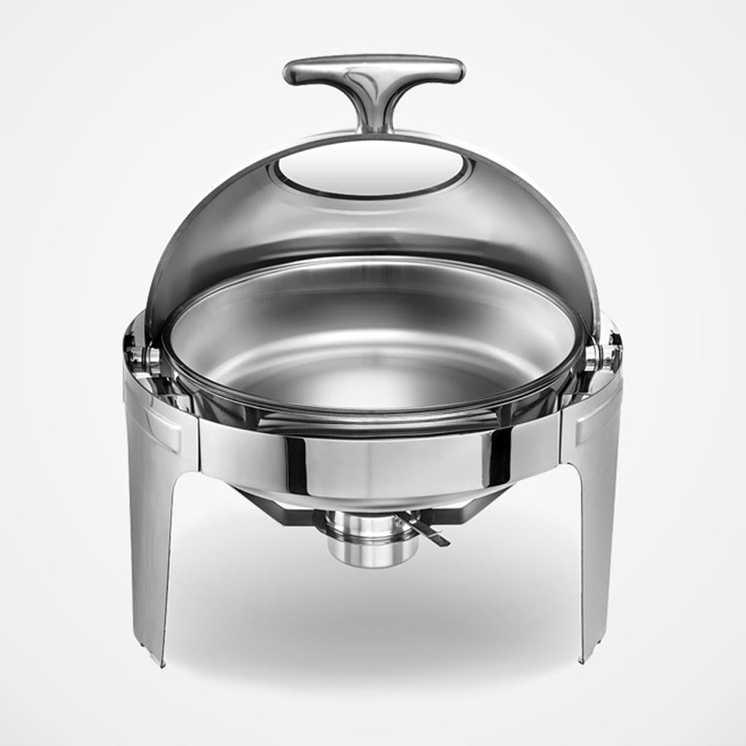 Premium 6L Round Chafing Stainless Steel Food Warmer with Glass Roll Top - image2