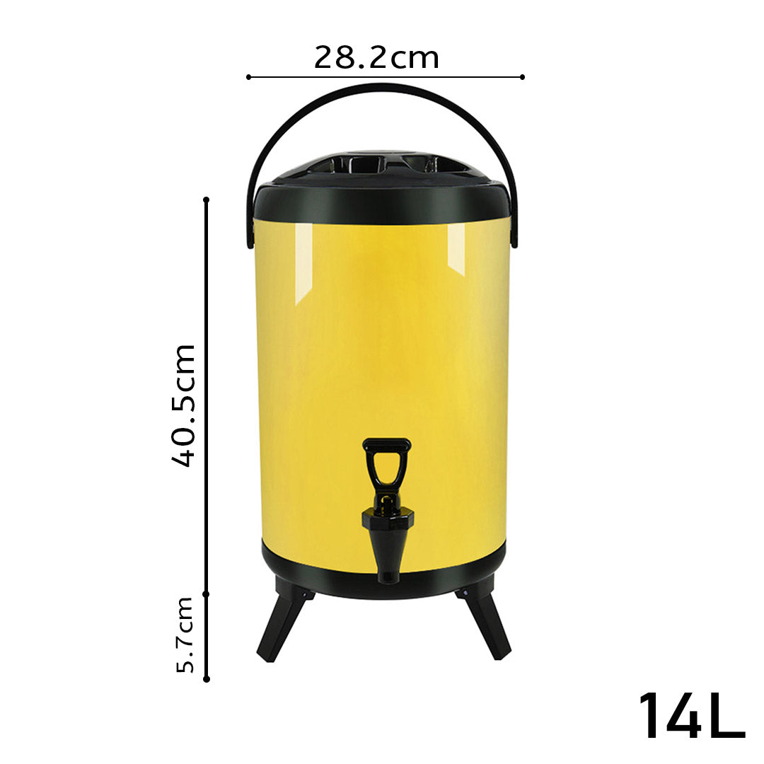 Premium 14L Stainless Steel Insulated Milk Tea Barrel Hot and Cold Beverage Dispenser Container with Faucet Yellow - image2