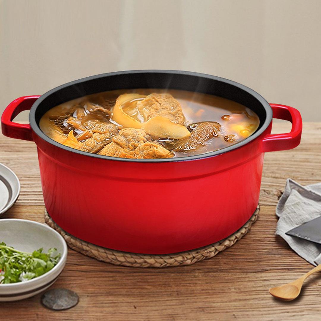 Premium Cast Iron 24cm Stewpot Casserole Stew Cooking Pot With Lid 3.6L Black - image2