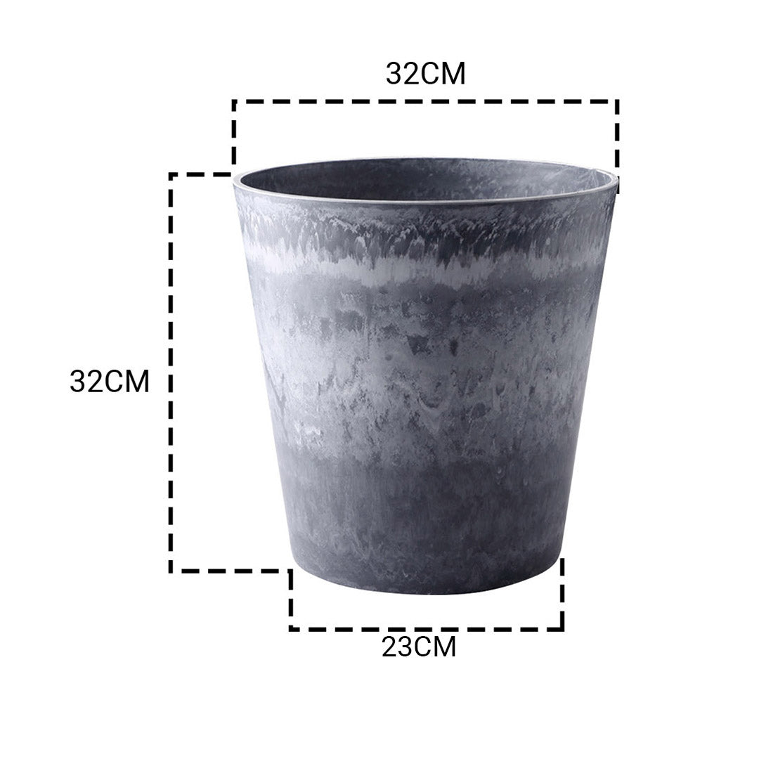 Premium 2X 32cm Weathered Grey Round Resin Plant Flower Pot in Cement Pattern Planter Cachepot for Indoor Home Office - image2