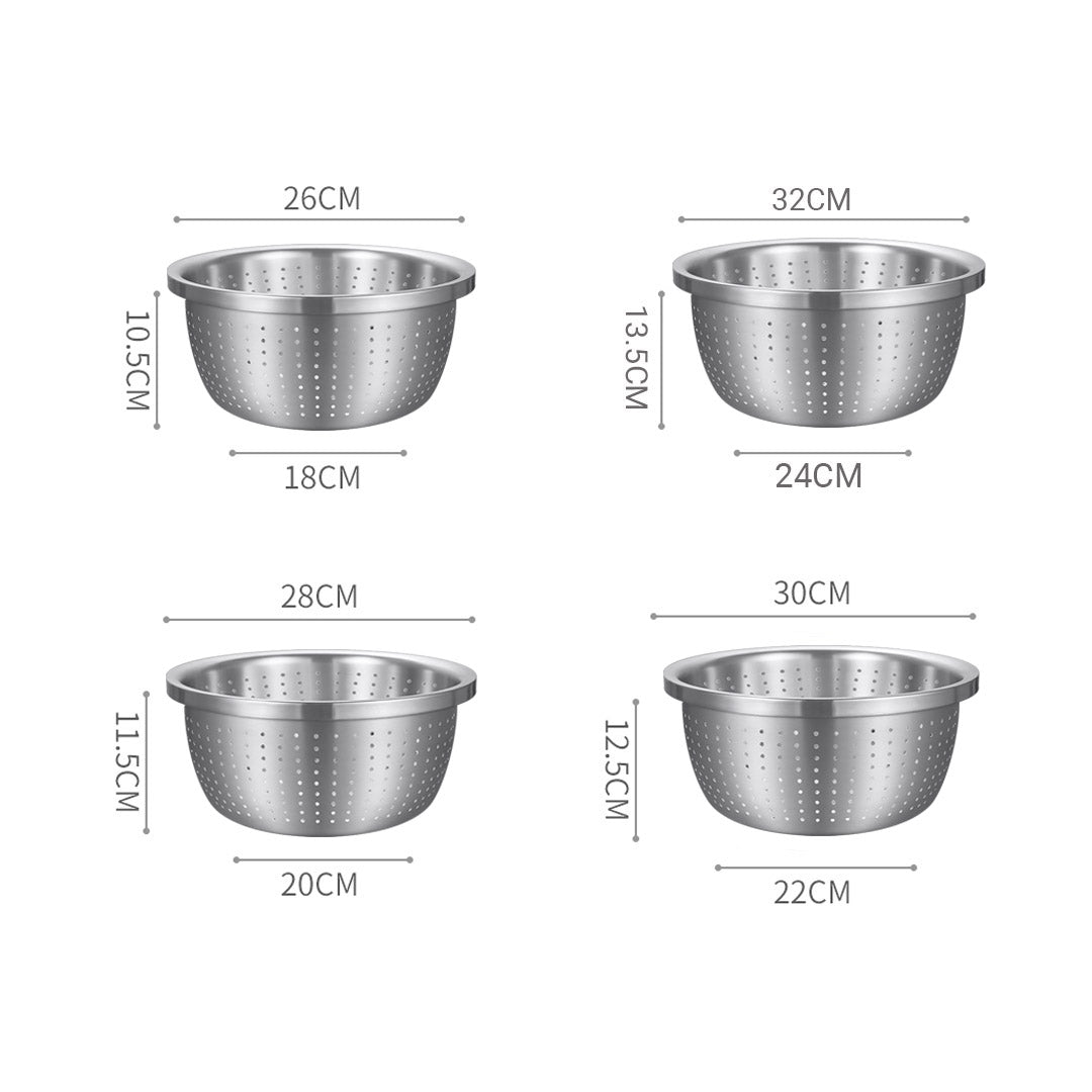 Premium Stainless Steel Nesting Basin Colander Perforated Kitchen Sink Washing Bowl Metal Basket Strainer Set of 4 - image2