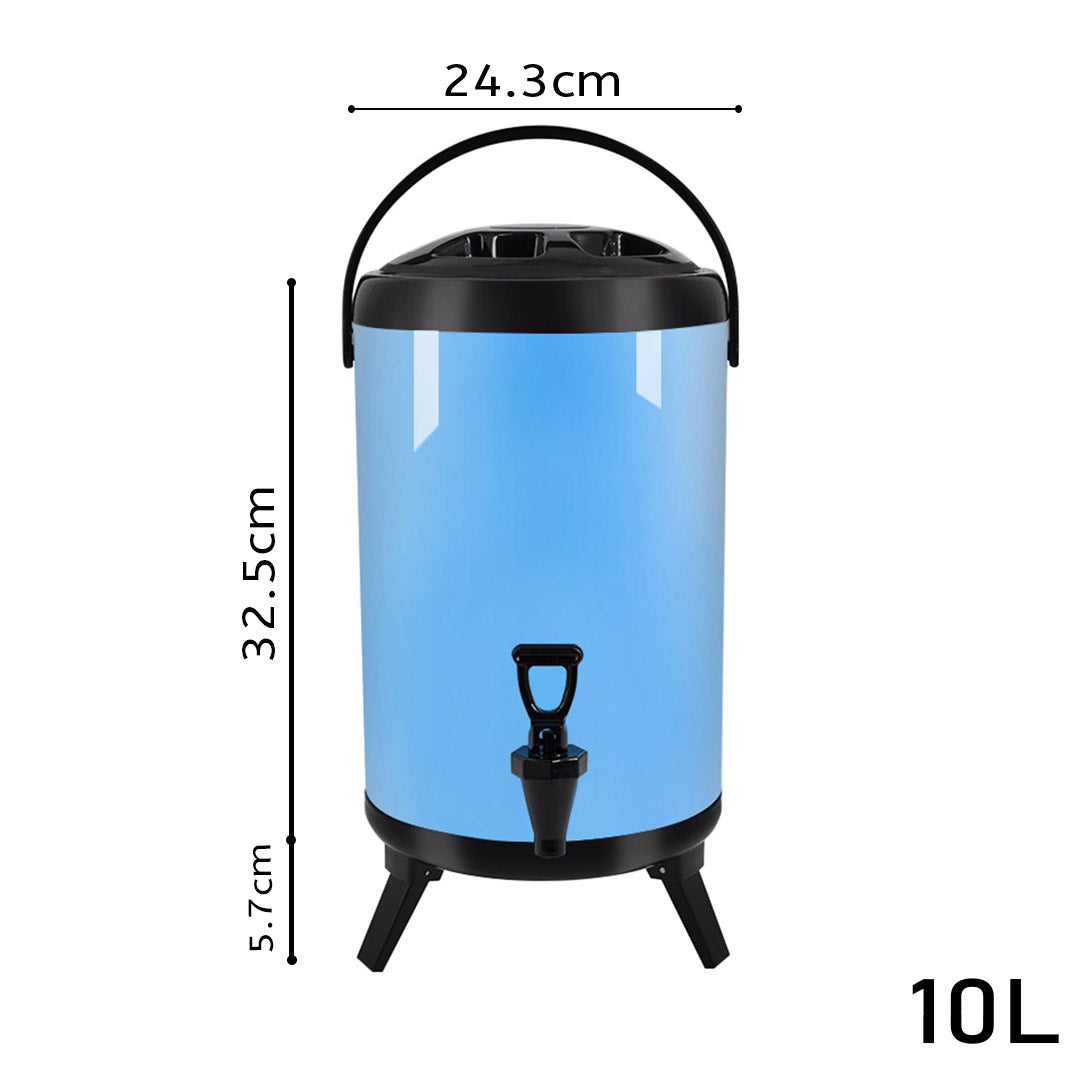 Premium 8X 10L Stainless Steel Insulated Milk Tea Barrel Hot and Cold Beverage Dispenser Container with Faucet Blue - image2