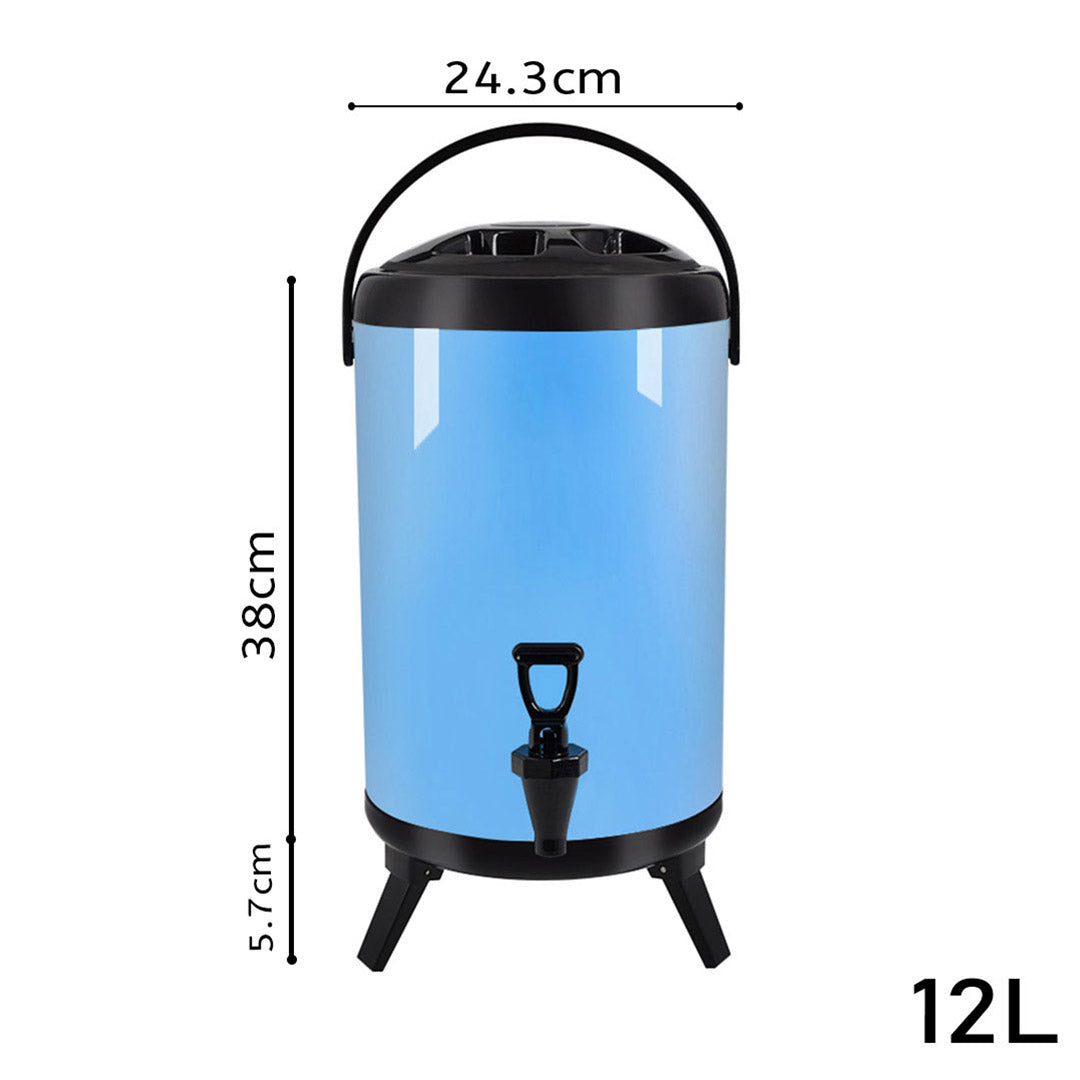 Premium 8X 12L Stainless Steel Insulated Milk Tea Barrel Hot and Cold Beverage Dispenser Container with Faucet Blue - image2