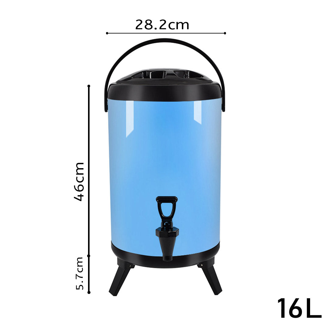 Premium 16L Stainless Steel Insulated Milk Tea Barrel Hot and Cold Beverage Dispenser Container with Faucet Blue - image2