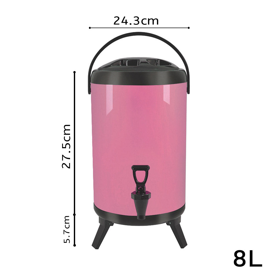 Premium 4X 8L Stainless Steel Insulated Milk Tea Barrel Hot and Cold Beverage Dispenser Container with Faucet Pink - image2