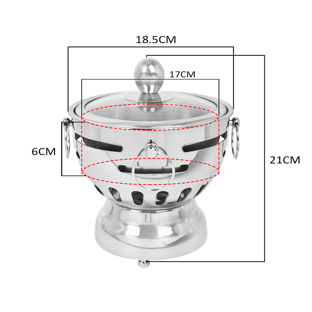 Premium 4X Stainless Steel Mini Asian Buffet Hot Pot Single Person Shabu Alcohol Stove Burner with Glass Lid - image2