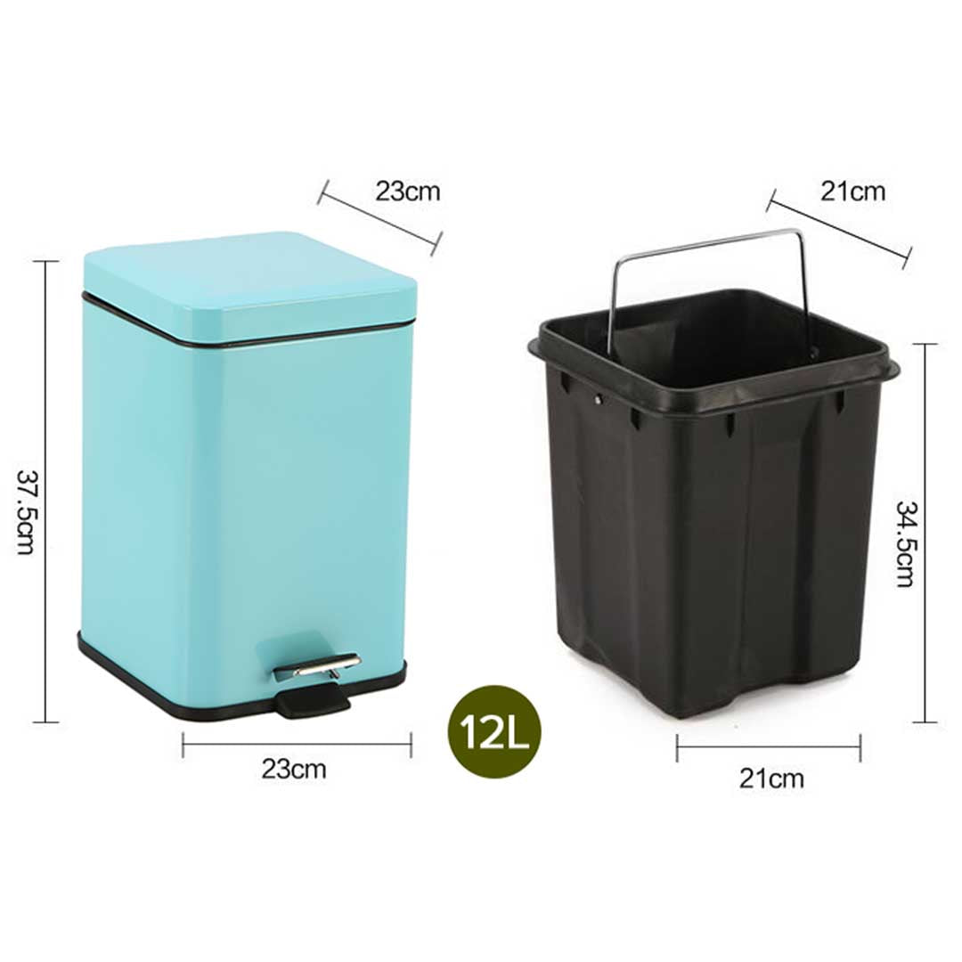 Premium 2X Foot Pedal Stainless Steel Rubbish Recycling Garbage Waste Trash Bin Square 12L Blue - image2