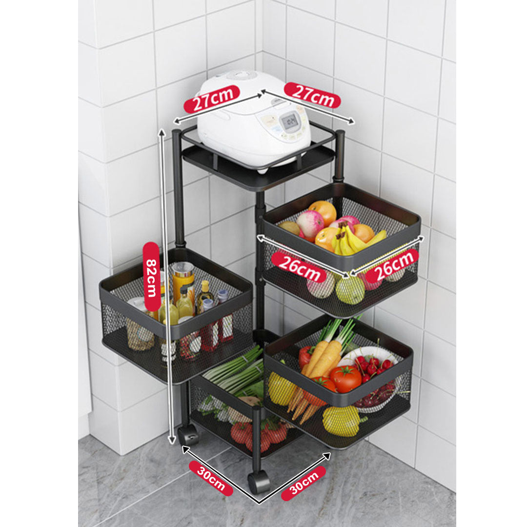 Premium 2X 4 Tier Steel Square Rotating Kitchen Cart Multi-Functional Shelves Portable Storage Organizer with Wheels - image2