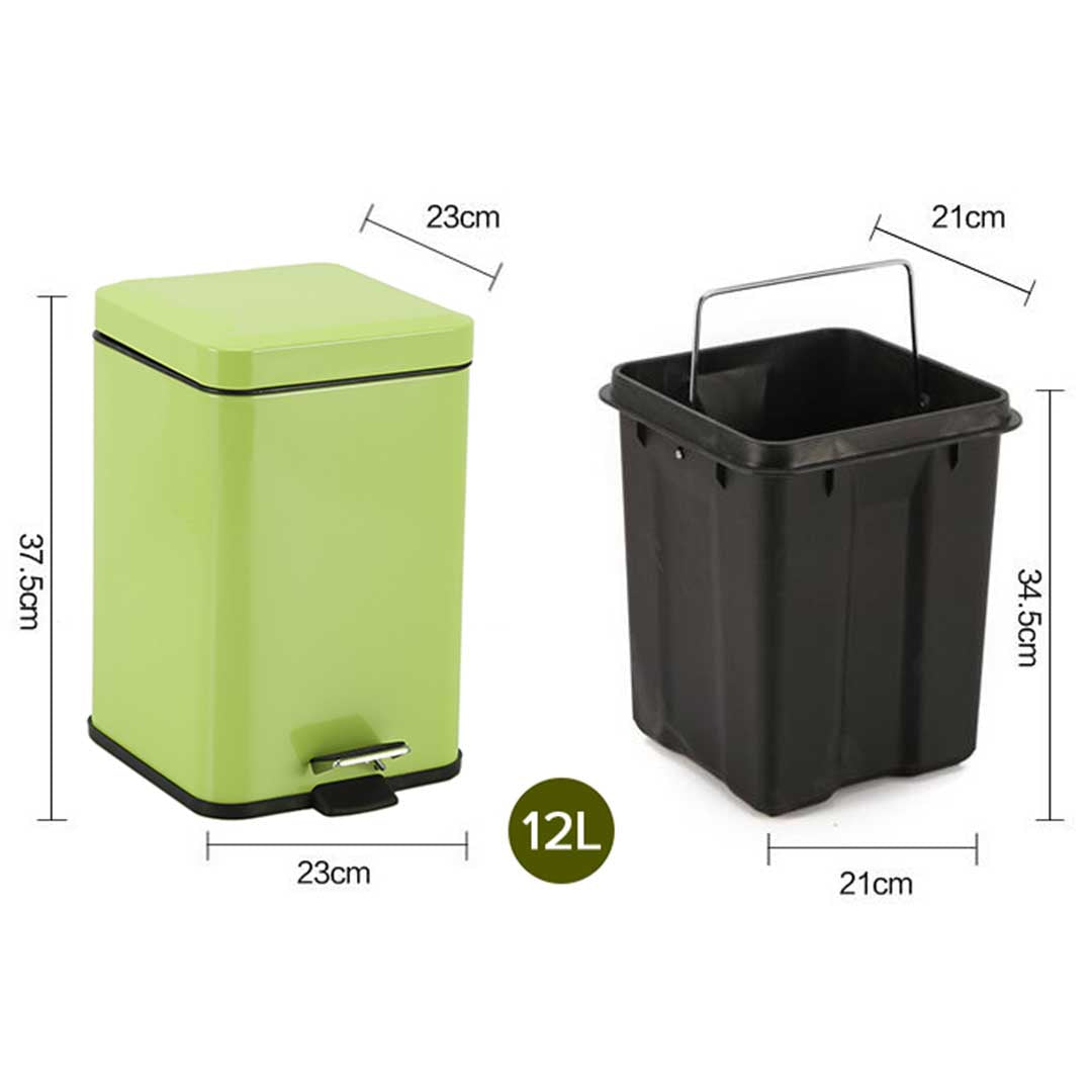 Premium 2X Foot Pedal Stainless Steel Rubbish Recycling Garbage Waste Trash Bin Square 12L Green - image2