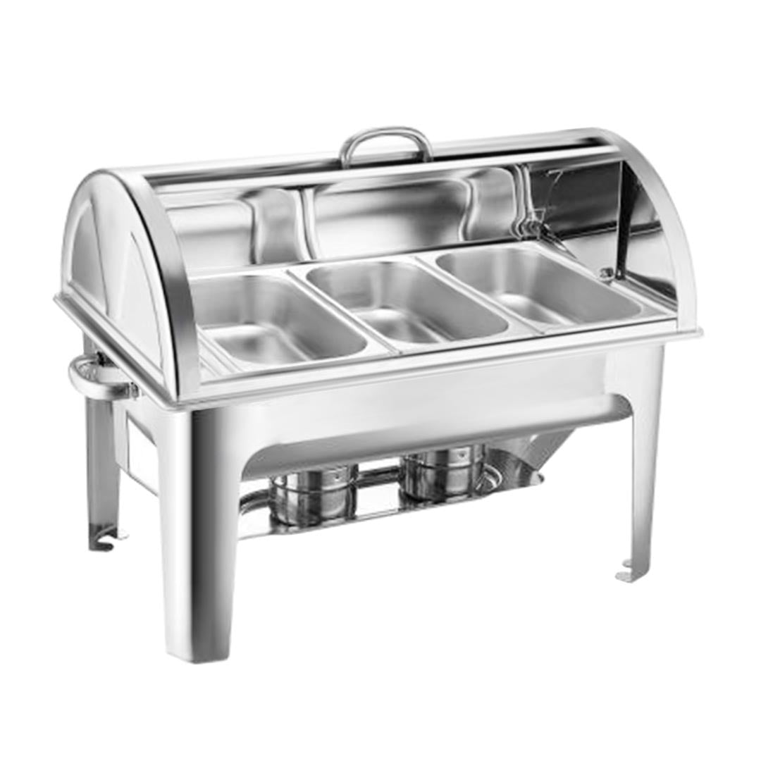 Premium 3L Triple Tray Stainless Steel Roll Top Chafing Dish Food Warmer - image1