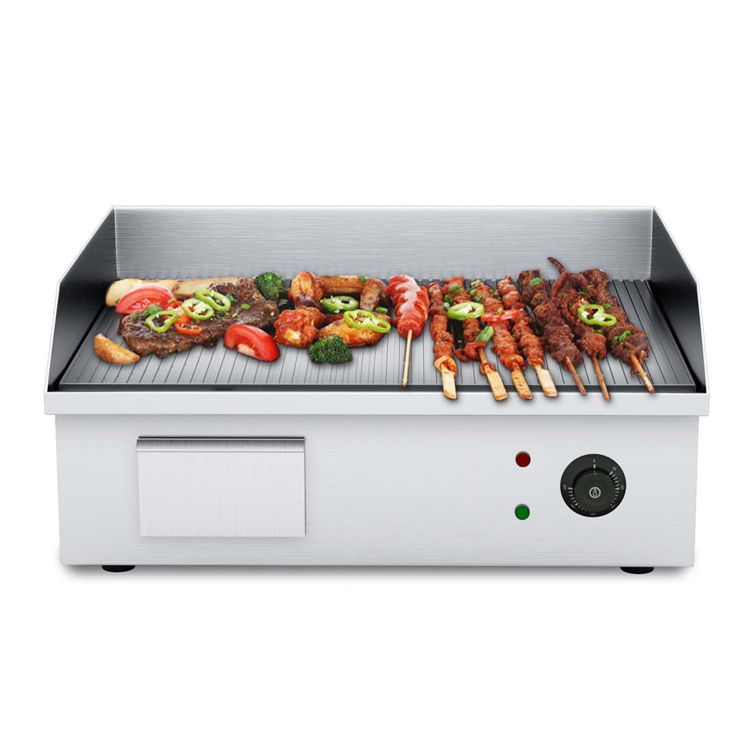 Premium 2X Electric Stainless Steel Ribbed Griddle Commercial Grill BBQ Hot Plate - image2