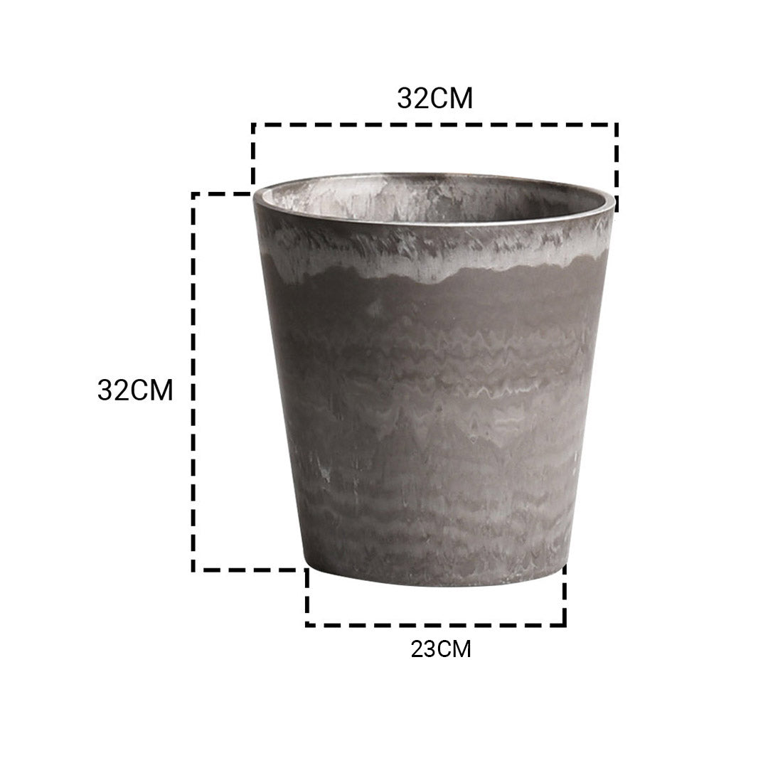 Premium 2X 32cm Rock Grey Round Resin Plant Flower Pot in Cement Pattern Planter Cachepot for Indoor Home Office - image2