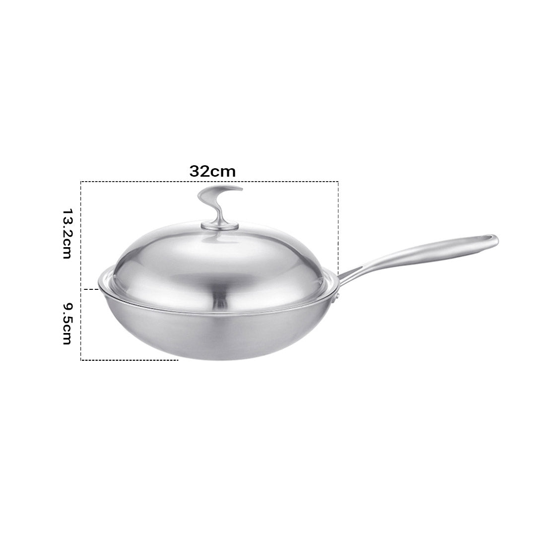 Premium 2X 18/10 Stainless Steel Fry Pan 32cm Frying Pan Top Grade Cooking Skillet with Lid - image2