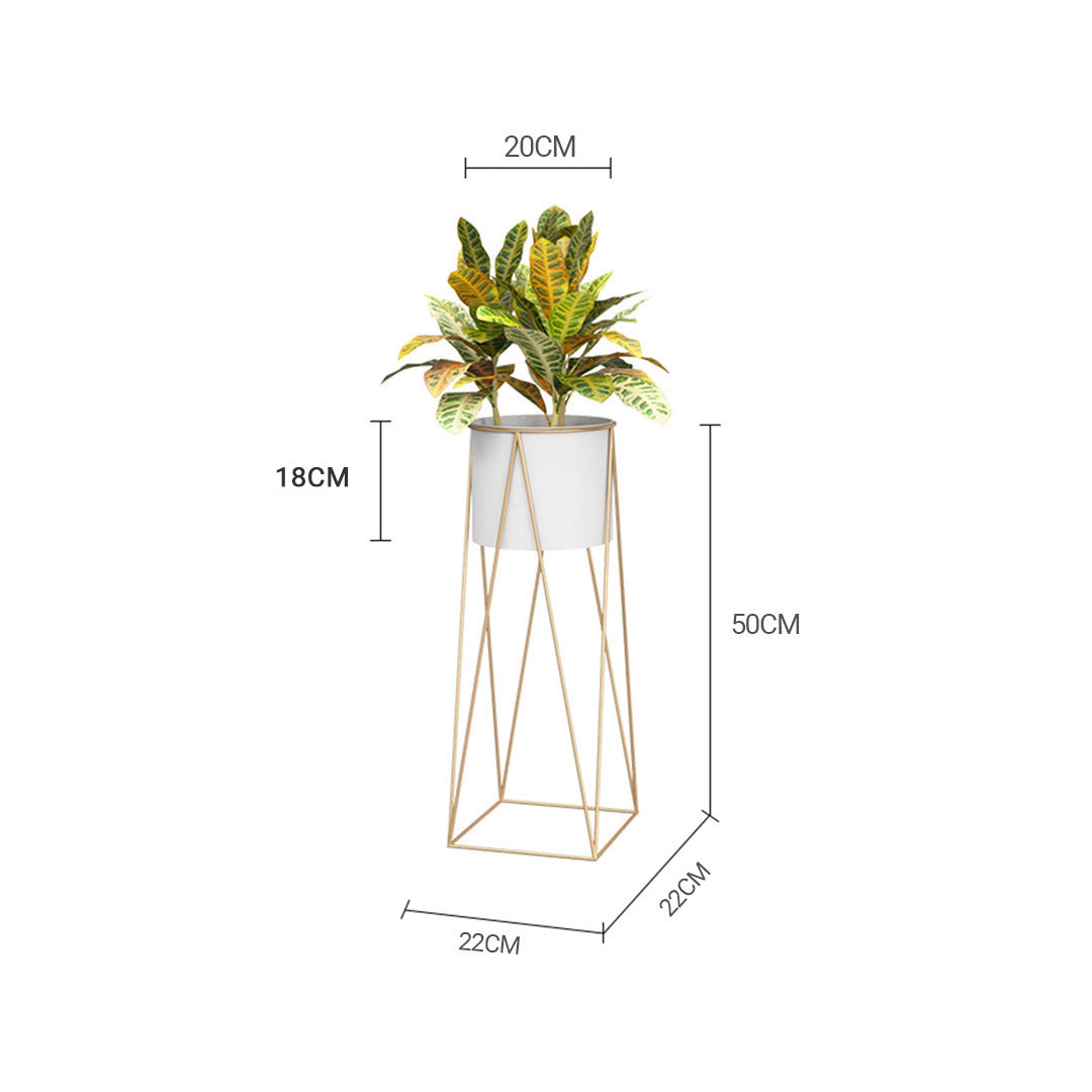 Premium 2X 50cm Gold Metal Plant Stand with White Flower Pot Holder Corner Shelving Rack Indoor Display - image2