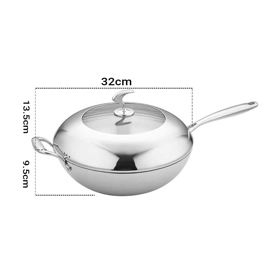 Premium 18/10 Stainless Steel Fry Pan 32cm Frying Pan Top Grade Non Stick Interior Skillet with Helper Handle and Lid - image2
