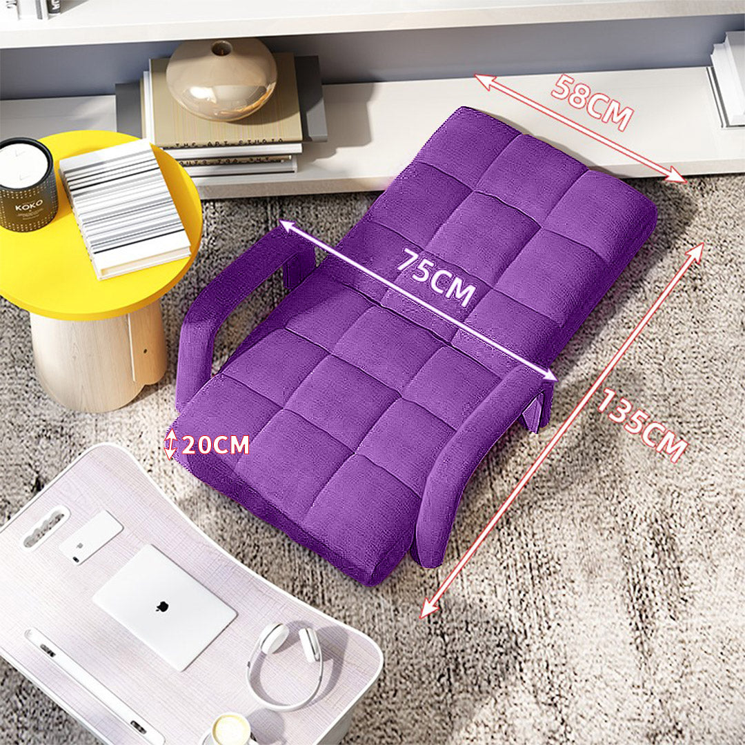 Premium 2X Foldable Lounge Cushion Adjustable Floor Lazy Recliner Chair with Armrest Purple - image2