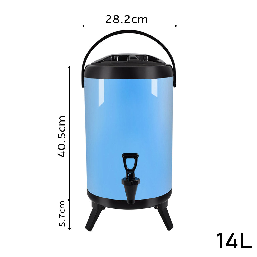 Premium 14L Stainless Steel Insulated Milk Tea Barrel Hot and Cold Beverage Dispenser Container with Faucet Blue - image2