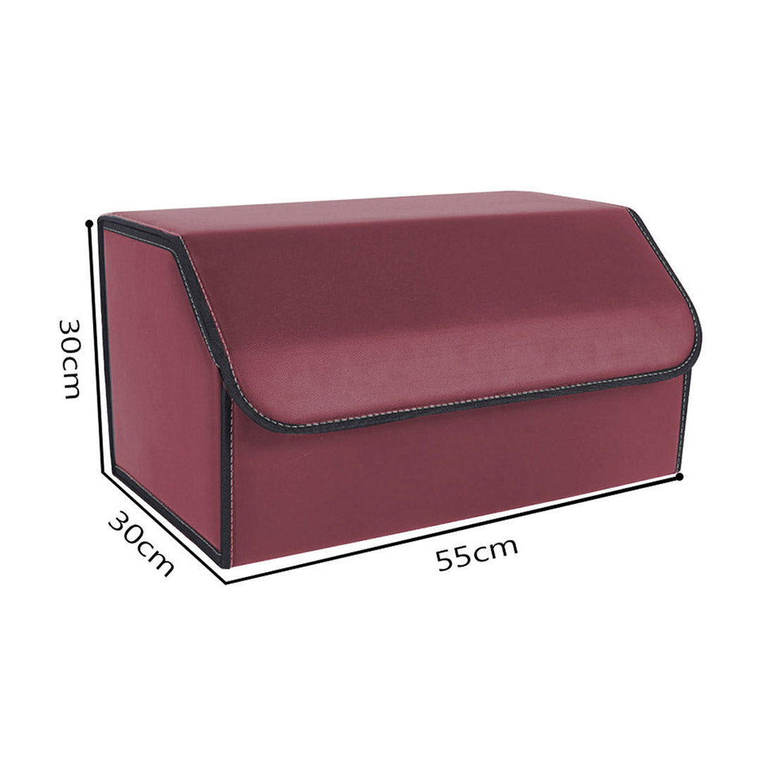 Premium 4X Leather Car Boot Collapsible Foldable Trunk Cargo Organizer Portable Storage Box Red Large - image2