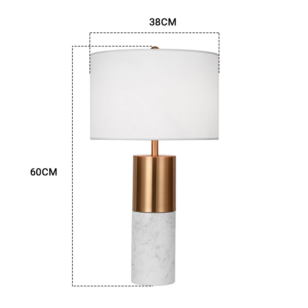Premium 60cm White Marble Bedside Modern Desk Table Lamp Living Room Shade with Cylinder Base - image2