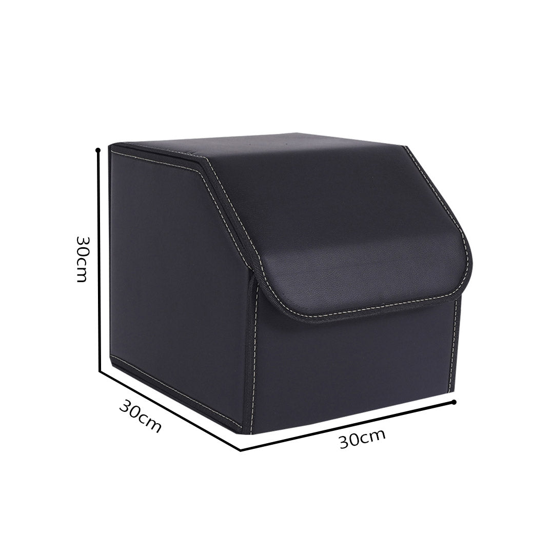 Premium 2X Leather Car Boot Collapsible Foldable Trunk Cargo Organizer Portable Storage Box Black Small - image2