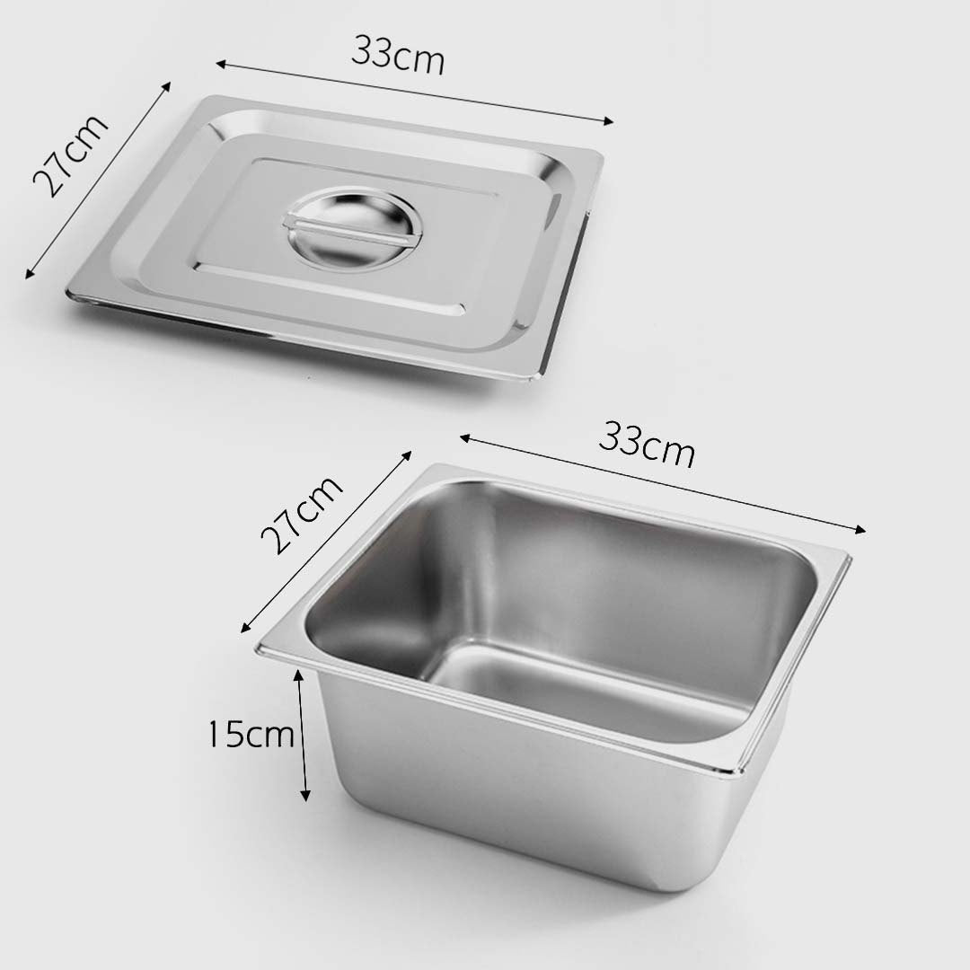 Premium 2X Gastronorm GN Pan Full Size 1/2 GN Pan 15cm Deep Stainless Steel With Lid - image2