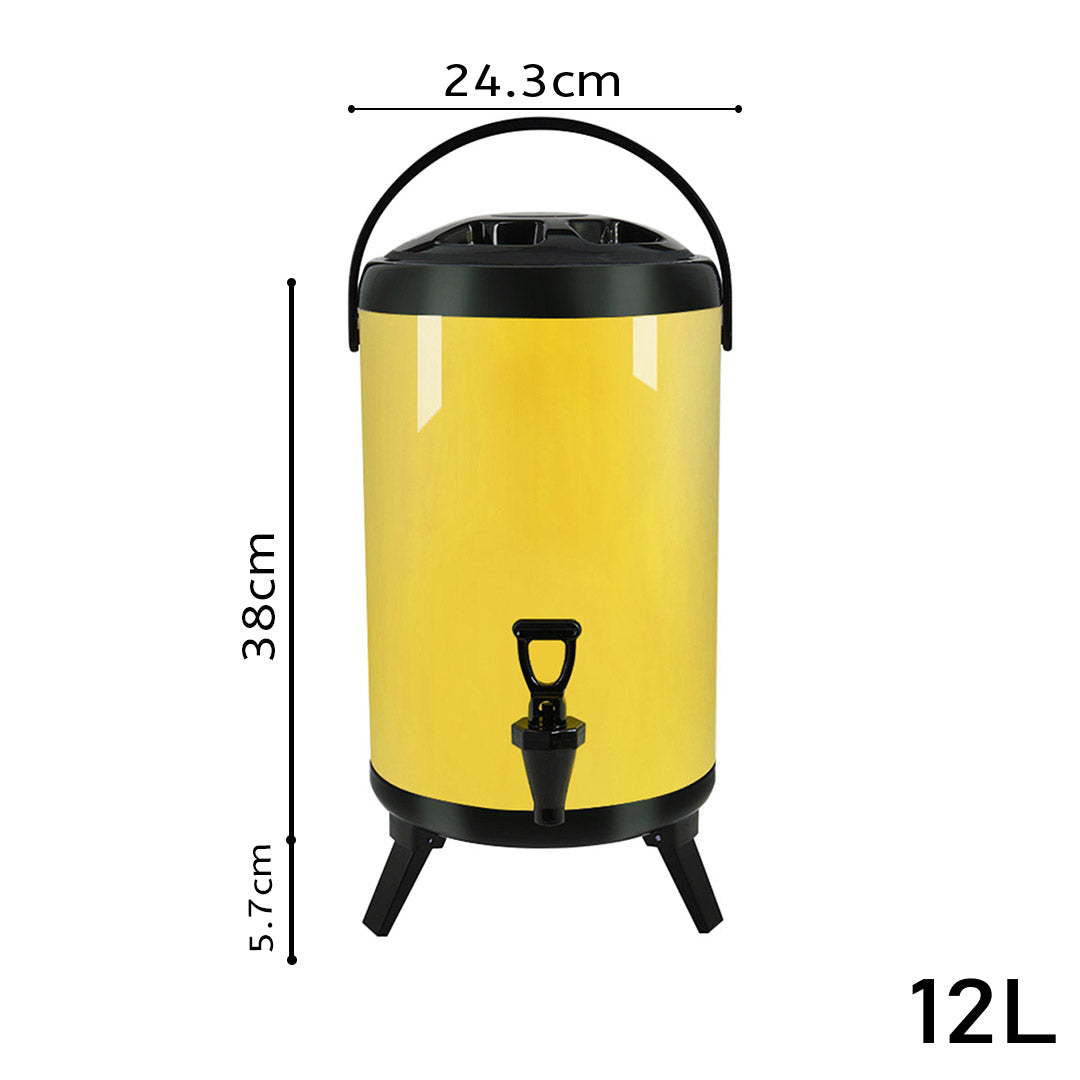 Premium 8X 12L Stainless Steel Insulated Milk Tea Barrel Hot and Cold Beverage Dispenser Container with Faucet Yellow - image2