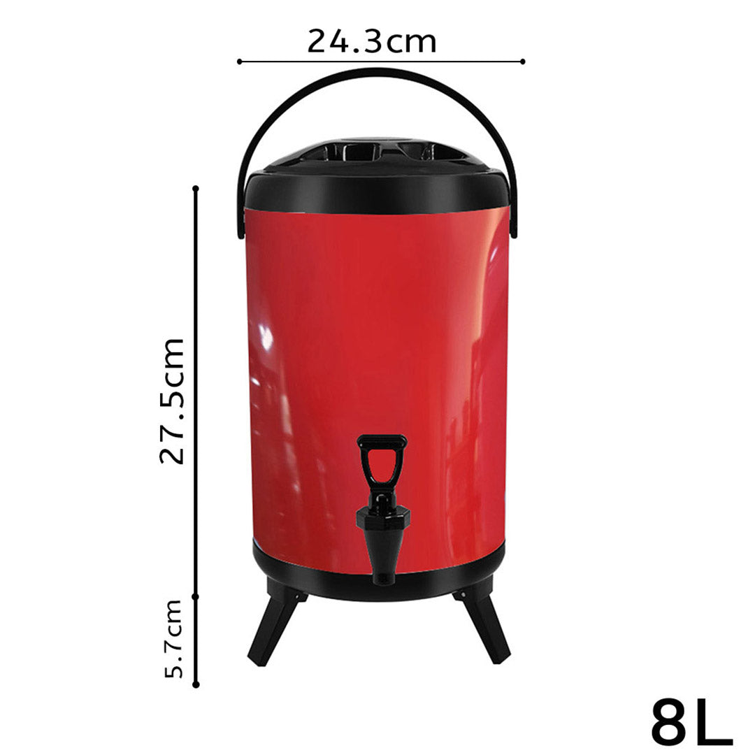 Premium 4X 8L Stainless Steel Insulated Milk Tea Barrel Hot and Cold Beverage Dispenser Container with Faucet Red - image2