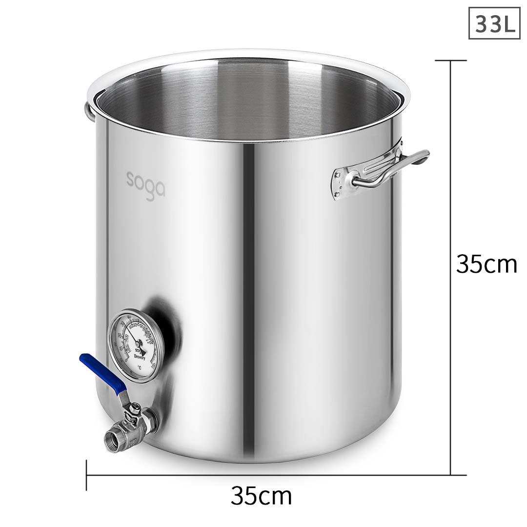 Premium Stainless Steel 33L No Lid Brewery Pot With Beer Valve 35*35cm - image2