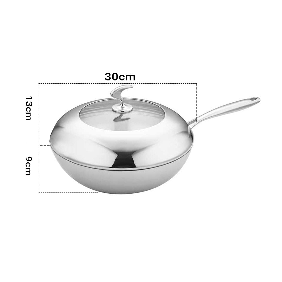 Premium 18/10 Stainless Steel Fry Pan 30cm Frying Pan Top Grade Cooking Non Stick Interior Skillet with Lid - image2