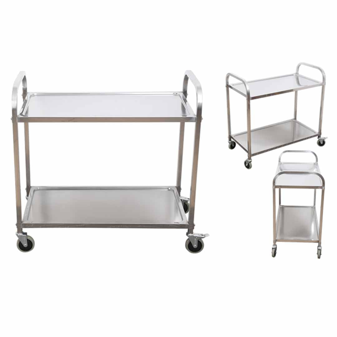 Premium 2 Tier Stainless Steel Kitchen Trolley Bowl Collect Service FoodCart 95x50x95cm Large - image3