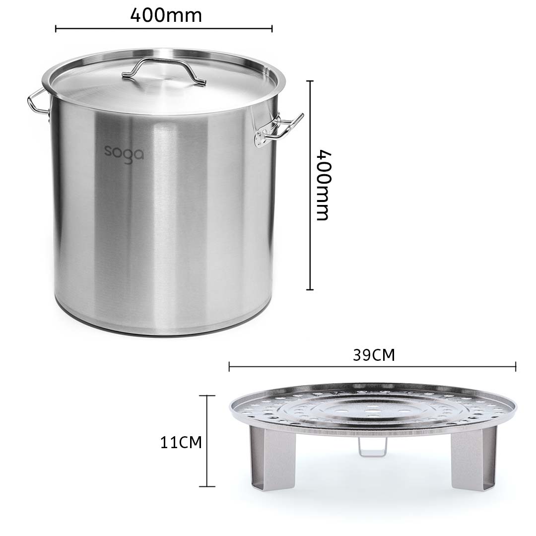 Premium 50L Stainless Steel Stock Pot with Two Steamer Rack Insert Stockpot Tray - image2